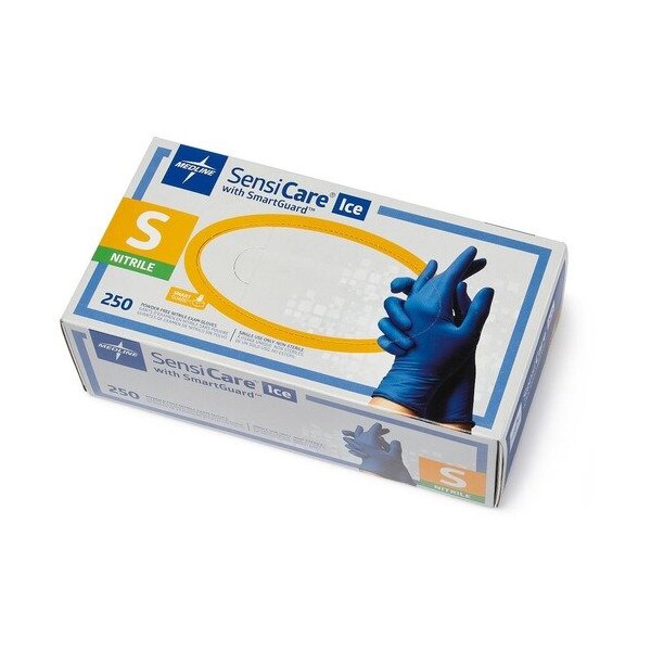 Medline SensiCare Ice, Disposable Gloves, 2.8 mil Palm, Nitrile, Powder-Free, S, 250 PK, Voilet Blue MIIMDS6801 - main